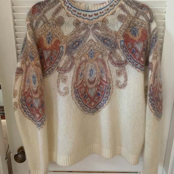 Sezane Cream, Blue and Brown baroque style sweater. - Picture 5 of 7